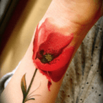 Flower by Princesstattoo Silvia, Forli Italy. #flower #red #wrist #watercolor #noline #princesstattoo #delicate 
