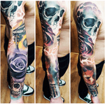 By Tom Lapa Amazing sleeve #sleeve #skull #roses #flowers #portrait 