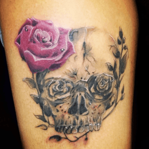 #skull #tattoo #rose #roseandskull #blackandgray with #colortattoo 