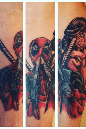 Deadpool/ Marvel sleeve. This is just the begining of the sleeve!  #tattooartist #tattooart #colortattoo #NewSchoolArtist #newschool #skinhousestudio #coloradotattooartist #eternalink #Deadpool #deadpooltattoo #marvel #MarvelTattoo #TattooSleeve 