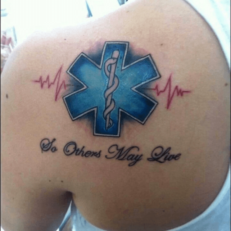 Emt Guys Star Of Life With Red Heart Beat Design Tattoo On Arm  Tattoos  Ems tattoos Paramedic tattoo