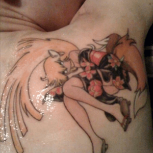 Japanese fox girl on my righ shoulder and my second tattoo