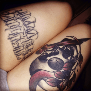 Legs #legs #tattoo #tattoedlegs #tattooedwomen #tattooedgirls #tattooed #tattooedgirl #ink #inked #inkedgirl #inkedlegs #skull #strongerthandeath #coloredtattoo #traditional #lettering 