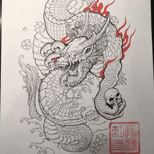 Custom Oriental Dragon design hand drawn by Yang Lee Tattoo. I gave him an idea and he ran with it of an aggressive looking dragon waging war with the Tiger peice he did on my other side. 