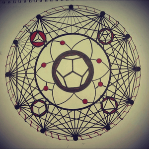 A Sacred Geometry piece an idea I had for a Dream Catcher. Within it are the 5 platonic soilds or the 5 elements of life. Its a mandala of sorts inside a grid. 