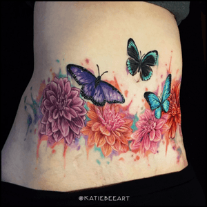 🦋Extreme scar coverup is possible. I can't thank you enough Melissa for your dedication, scar coverups take lots of patience and trust, thank you for being amazing through this whole process! Red/yellow flower and a bit of the background is fresh, everything else is healed, will post fully healed pictures in a couple weeks! 🌸To book in email kbeetattoo@gmail.com #katiebeeart #tattoo #tattoos #ink #inked #yeg #yegtattoo #edmonton #edmontontattoo #ladytattooers #fusion #neotat #stencilstuff #inkess #inkjunkeyz #iloveyourtattoos #inkspiringtattoos #taot #tattedskin #tattooworkers #tattooersubmission #thebesttattooartists #flowertattoo #dahlia #butterflytattoo #watercolortattoo #scarcoverup #colortattoo #tattoodo 