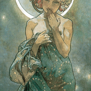 Next dream tattoo except with a neotraditional touch #megandreamtattoo #meganamassacre #AlphonseMucha #moonandstars #artdeco #neotraditional 