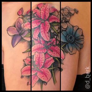 Colorful floral piece from yesterday. #selfinflictedstudios #stlouis #stl #tattoo #tattoos #floral #flowers #flowerstagram #lilly #orchid #ink #art #artist 
