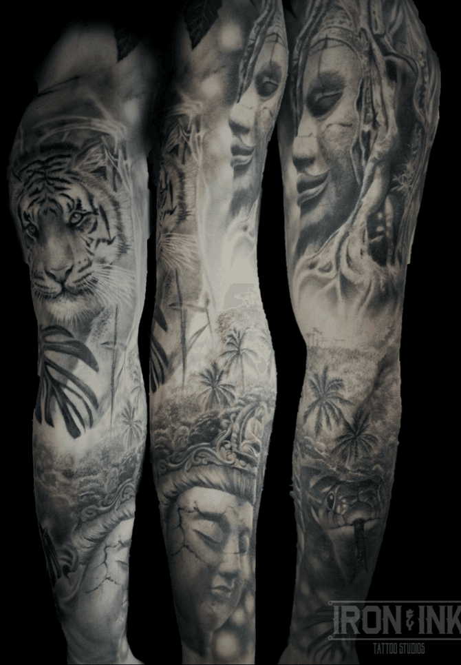 Jungle Themed FullSleeve by Yarda  Tattoos  Jungle tattoo Tattoo sleeve  men Sleeve tattoos