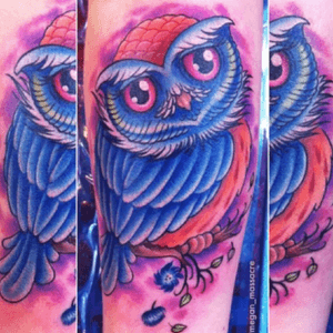 Cute little owl done by @megan_massacre #owl #cute #colour #tattoo #meganmassacre 