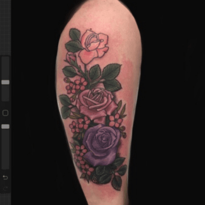 Cover up roses on lower leg #coverup #rose #rosetattoo #colortattoo #neotradtattoo 