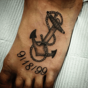 My grandfather. One of the greatest men on Earth. I wish I could say I knew him well, but his death came around when I was only 2. This is a constant reminder of how he is always with me. He is guiding me down the right path and is my guardian angel saving me from the darkness of this world and the darkness within myself. #anchor #memorial #death #grandfather #date #Navy #foottattoo 