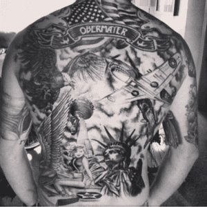 American themed back piece done at frontline oceanside by chris earnhart 