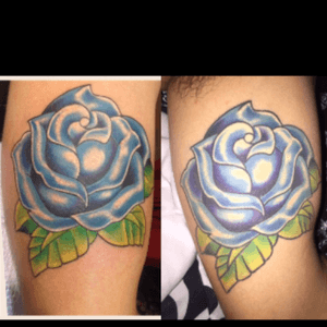 Left is two years ago freshly inked, right is about 5 minutes ago 😂💉🌹#rose 