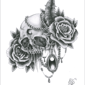 This has been my dream tattoo for the past 3 years. The moment i saw this sketch, i fell in love. There are some minor things i'd tweak but one day I will be getting this! #megandreamtattoo @megan_massacre #skull #roses #flapperskull #classyskull #dreamtattoo 