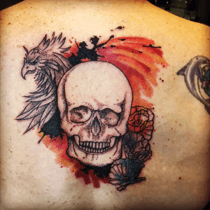 Phoenix & skull in watercolor
