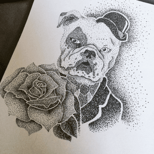 Saw this online and thought I'd put my spin on it #traditional #englishbulldog #traditionaltattoo #bulldog #rose #rosetattoo 