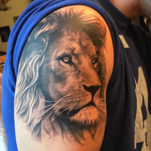 Tattoo by Paul lunetta at fossil tattoo, fruita colorado! #lion #majestic #amazing #badass #blackandgrey #tattoo #tattoodobabes #love #realism 