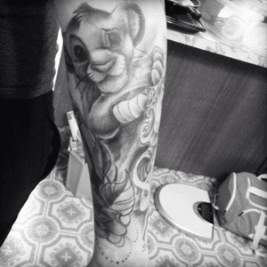 When simba got added to the sleeve. All my tattoos done by Mike Leray. #simba #disney #lionking 