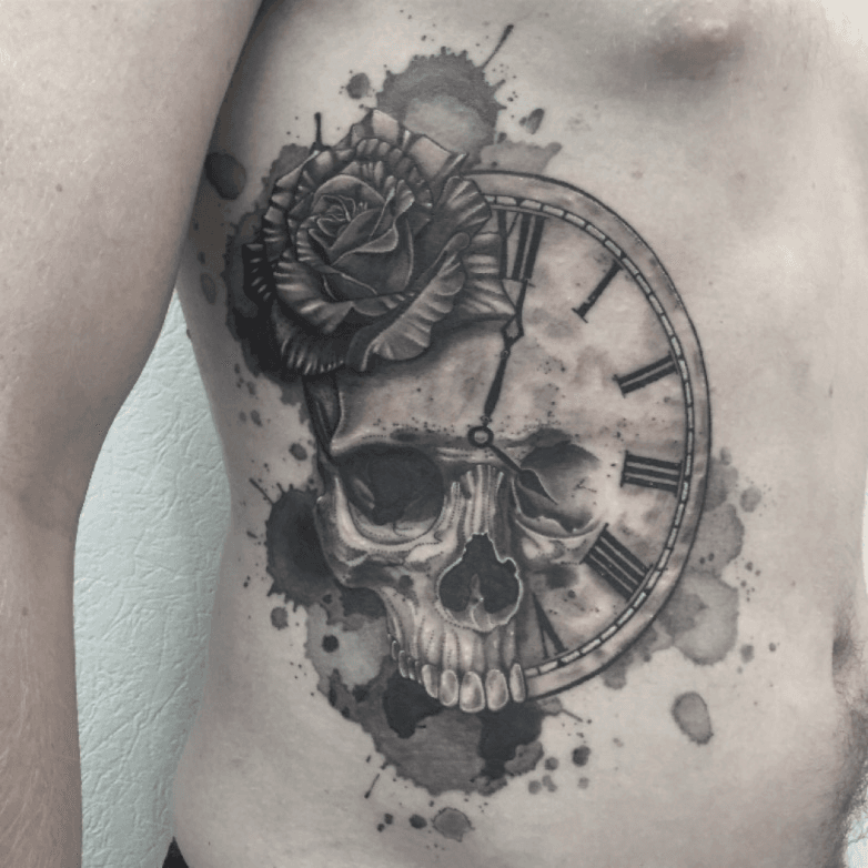 Skull Clock Tattoo On Forearm