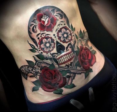 day of the dead skull tattoos with roses