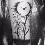 #blackink #forest #trees #birds #moon #dotwork #tattoo 