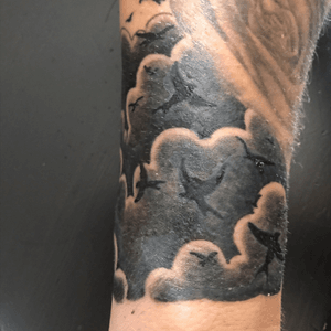 Start of my sleeve completion. Clouds with birds to fill gaps