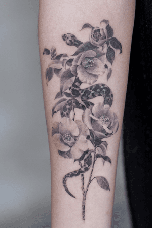 camellia & snake tattoo :)