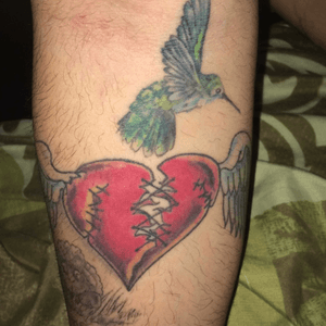 Symbolizes my mothers struggles and life long battle with schizophrenia. Humming bird shows something positive that came out of all that conflict and destruction