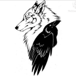 Wolf and raven tattoo design 