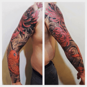 Cover up tattoo #japanesesleeve #koifishtattoo #Intenzetattooink 