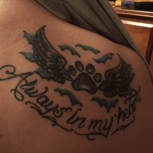 This is a memorial for my 2 cats that passed away. I had the wings done for the first and added the words after the second. 