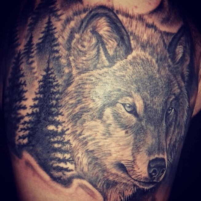 Dark forest and Wild wolf tattoo by El Mago Tattoo, Post 23826