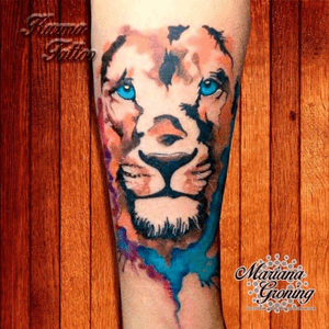 Watercolor lion#tattoo #marianagroning #karmatattoo #cdmx #MexicoCity #watercolor #watercolortattoo #watercolortattooartist #lion #liontattoo #watercolorlion 