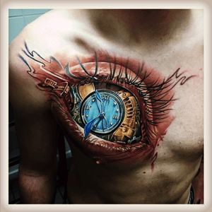 Crazy #eye #3D #clock #zipper #chesttattoo 