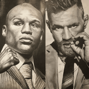 A4 graphite portraits of conor mcgregor and floyd mayweather recently finished #conormcgregor #portrait #graphite #draw #drawing #ufc #boxing 