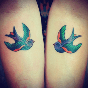 Two little ones on the inside of my arm :) #birds #swallows #colour #smalltattoo 