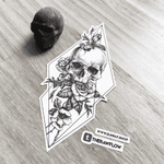 Dotwork skull with roses and geometry - commission for Kirstyn (ig @kirstynsosa) #skull #rose #dotwork #flower #skulltattoo #rosetattoo #dotworktattoo