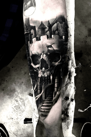 Castle Grayskull tattoo #blackandgrey #skull