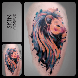 #watercolor #watercolortattoo #watercolortattoos #watercolour #lion #liontattoo made  @ #absolutink by #watercolortattooartist #watercolorartist #skinkorpus 