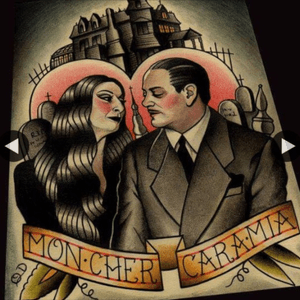 Traditional Tattoo Flash Art by Quyen Dinh #tattoo #mydreamtattoo #theaddamsfamily #morticia #gomez #love 