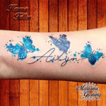 Watercolor name and butterfly tattoo #tattoo #marianagroning #karmatattoo #cdmx #MexicoCity #watercolor #watercolortattoo #watercolortattooartist 