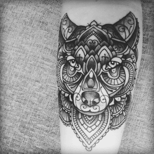 #wolftattoo #wolf #tattoo #calftattoo #Aztec #blackAndWhite #detail #pattern 
