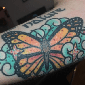 #butterflytattoo #butterfly with #stars in #color & #dots by #tattooartist #kellymcgrathart @kellymcgrathart 