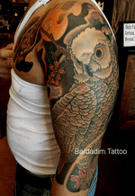 Japanese tattoo. Japanese sleeve. Owl tattoo. #japanese #japanesetattoo #owl #sleeve #sakura #tattoo #bardadim #nyc 