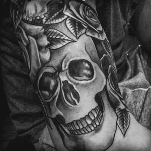 #skull #rose #halfsleeve #tattoo #blackandgrey 