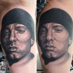 Eminem tattoo by Will Halstead-Smith #eminem #eminemart #willhstatts @willhstatts fresh on left, healed on right, no filter #portrait #welove 