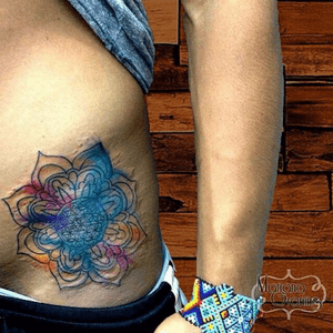 Watercolor mandala tattoo #tattoo #marianagroning #karmatattoo #cdmx #MexicoCity #watercolor #watercolortattoo #watercolortattooartist #mandala 