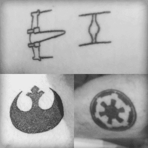 The Ink is strong in this one. #maytheinkbewithyou #theforceintheflesh #starwars #starwarstattoo #tattoo #xwing #tiefighter #rebelalliance #empire 
