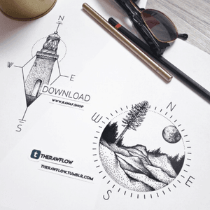 Compass variations with landscape and lighthouse, high resolution files are available at www.rawaf.shop/tattoo Commissions are always welcome! #compass #travel #nature #lighthouse #mountain #wanderlust #dotwork #compasstatto #traveltattoo #naturetattoo #lighthousetattoo #mountaintattoo #wanderlusttattoo #dotworktattoo 